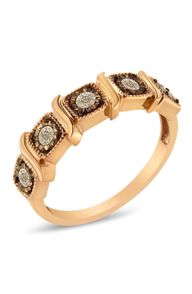 Haus of Brilliance 10K Rose Gold Flashed Silver Miracle-Set 1/4 Cttw Diamond 5-Stone Band Ring, Alternate, color, Rose Gold Over Silver