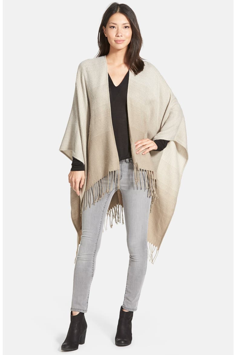 Ombré Fringe Cape, Main, color, GREY TAUPE/ IVORY PRISTINE