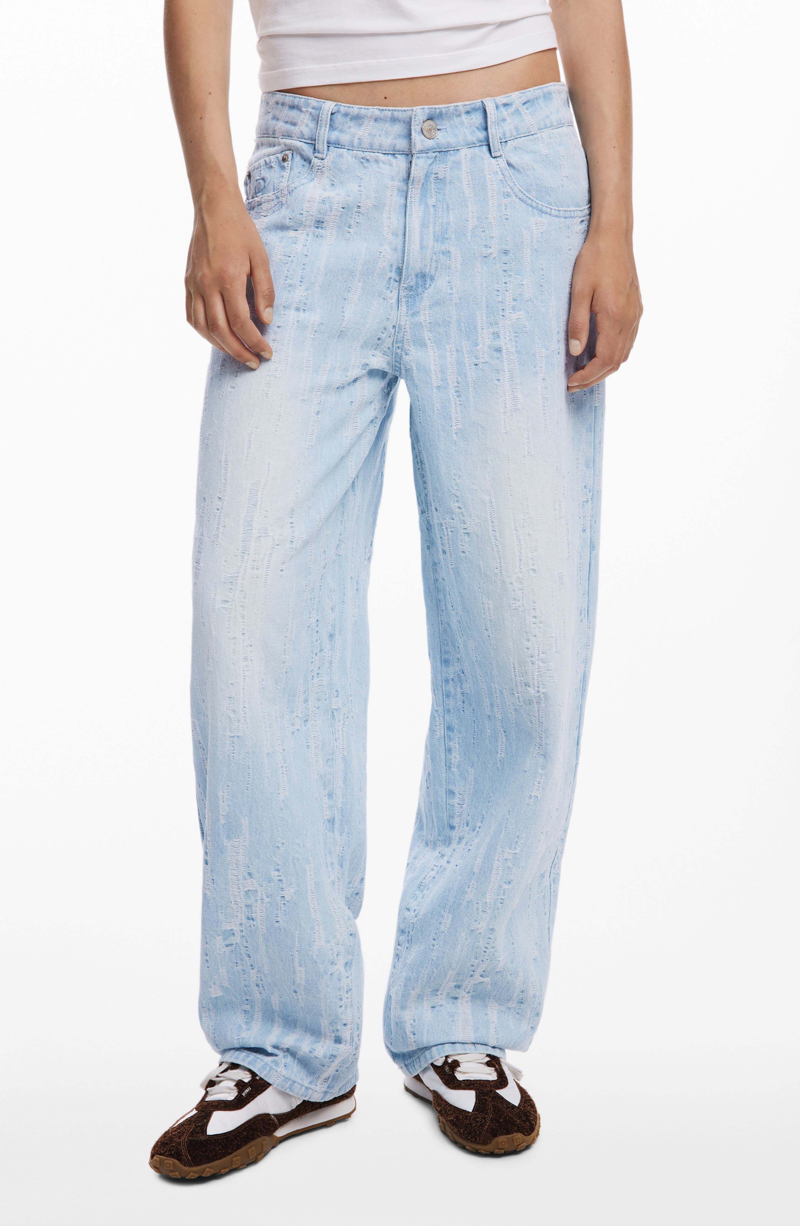 Desigual Distressed Stripe Wide Leg Jeans