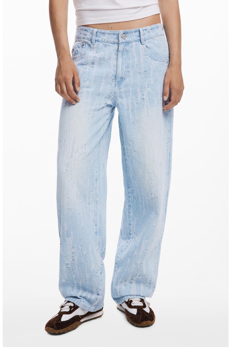 Distressed Stripe Wide Leg Jeans, Main, color, LIGHT BLUE
