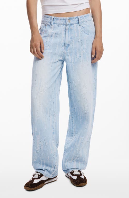 Desigual Distressed Stripe Wide Leg Jeans In Blue
