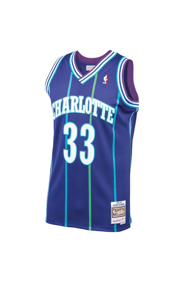 Mitchell & Ness Men's Mitchell & Ness Alonzo Mourning Purple Charlotte Hornets Hardwood Classics Swingman Jersey, Alternate, color, 