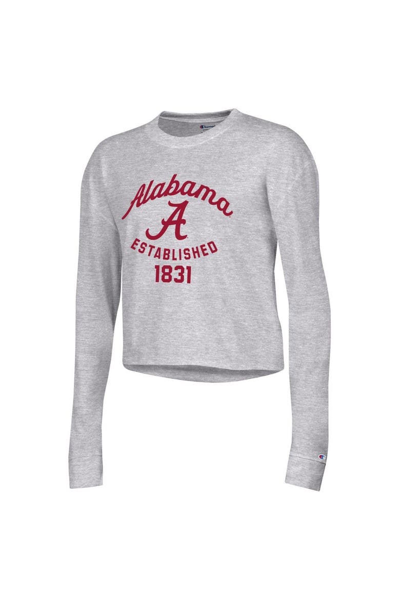 Women's Champion Gray Alabama Crimson Tide Boyfriend Cropped Long Sleeve T-Shirt, Alternate, color, Gray