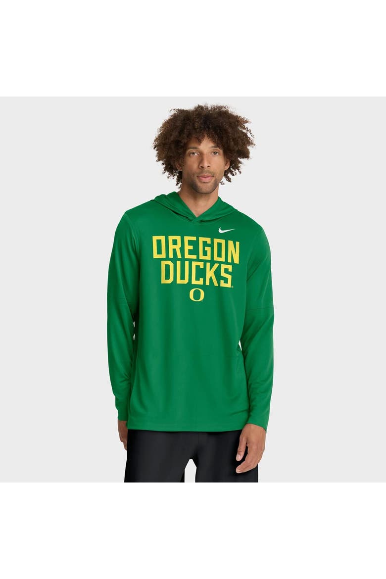 Men's Nike Green Oregon Ducks 2025 Sideline Performance Long Sleeve Hoodie T-Shirt, Main, color, Green