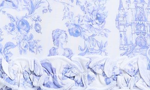 Posh Peanut Floral Toiole Print Ruffle Zip Footie In Blue