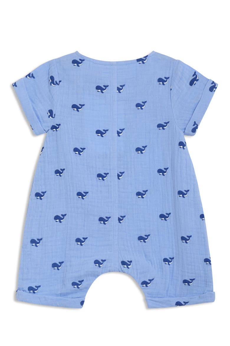 Whale Print Cotton Gauze Romper, Alternate, color, BLUE