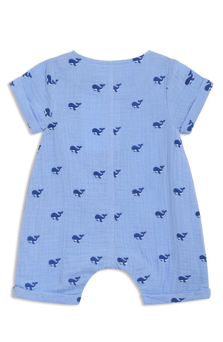 JOJO MAMAN BEBE Whale Print Cotton Gauze Romper, Alternate, color, Blue