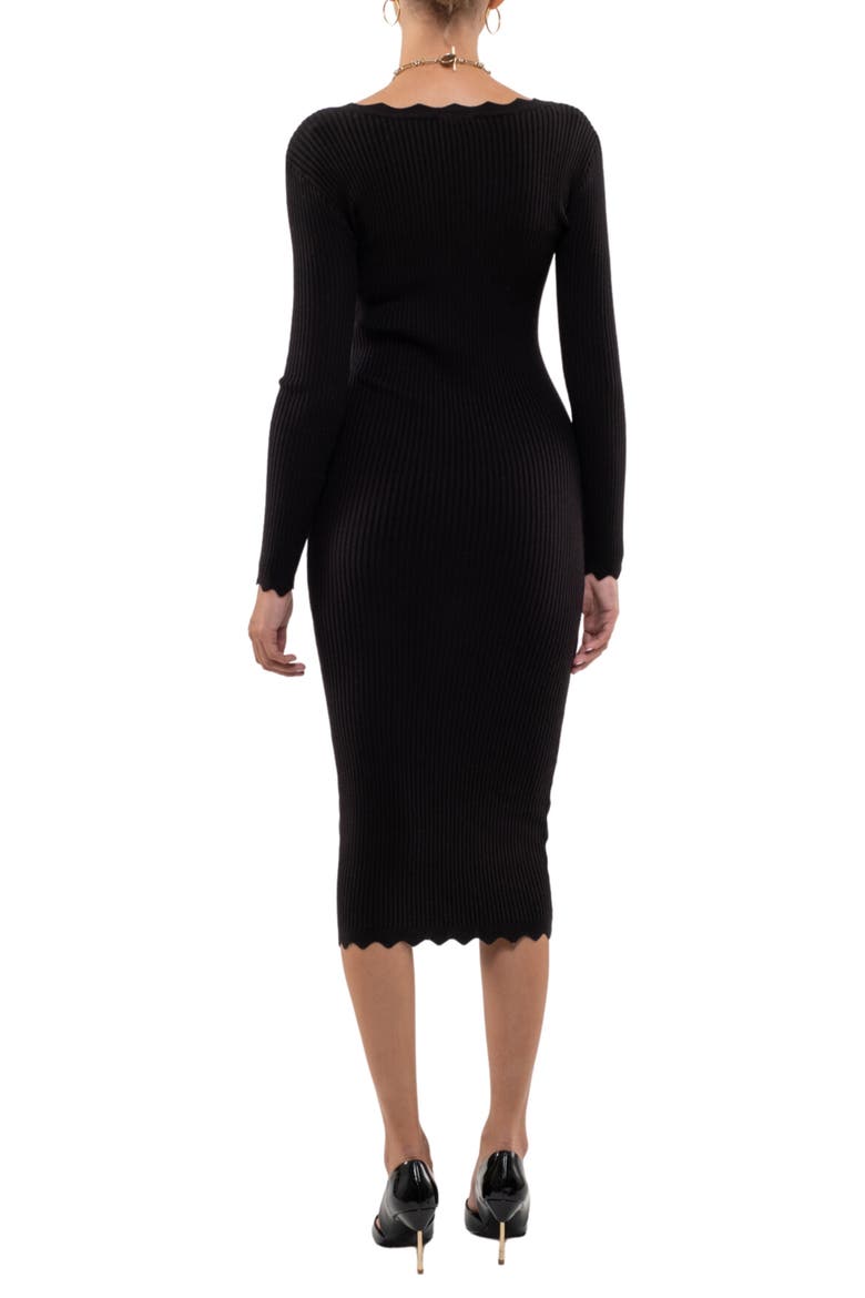 Ribbed Scallop Knit Dress, Alternate, color, BLACK