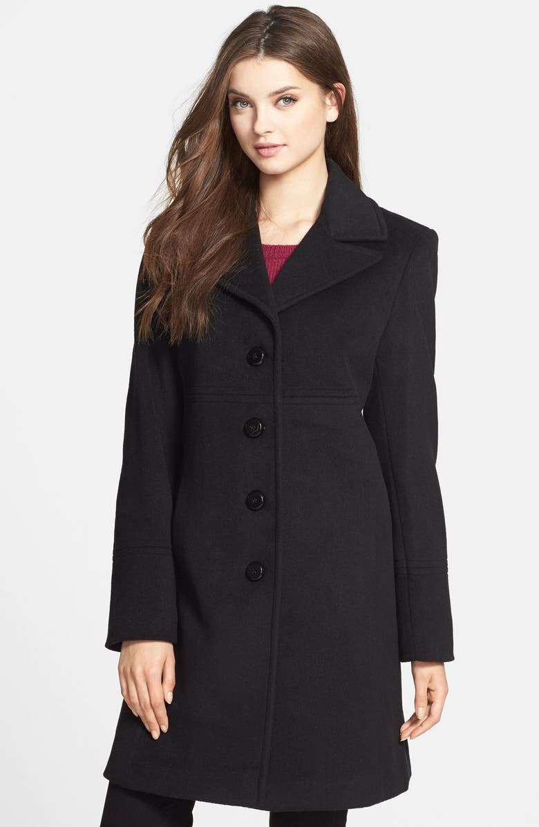 Larry Levine Single Breasted Wool Blend Walking Coat, Main, color, 