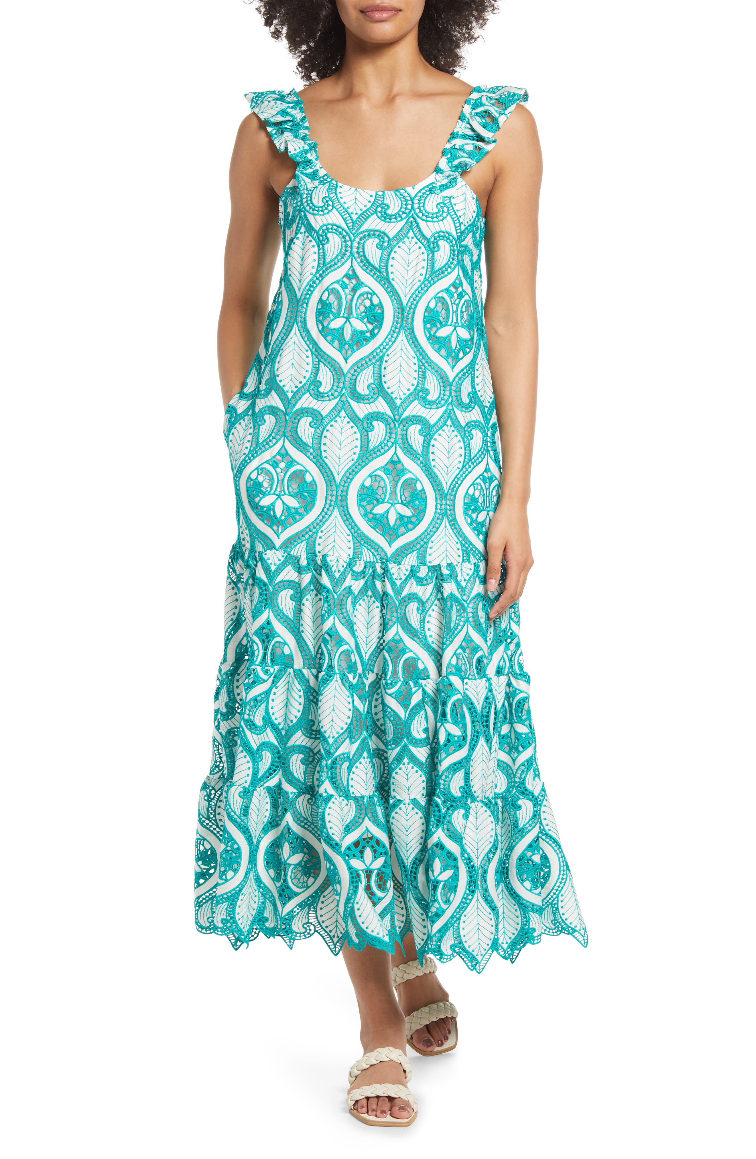 BTFL-life Embroidered Flutter Strap Midi Dress