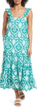 BTFL-life Embroidered Flutter Strap Midi Dress