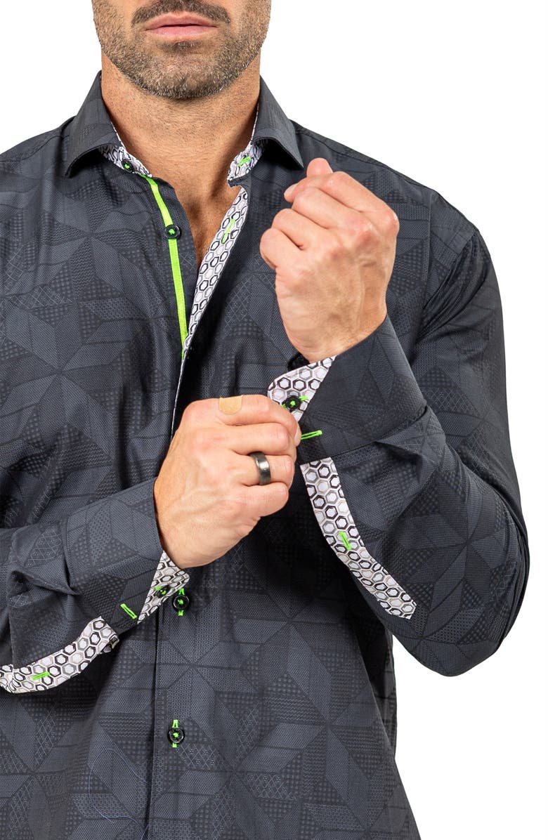 Maceoo Eins Marthy Contemporary Fit Cotton Button-Up Shirt, Alternate, color, Black