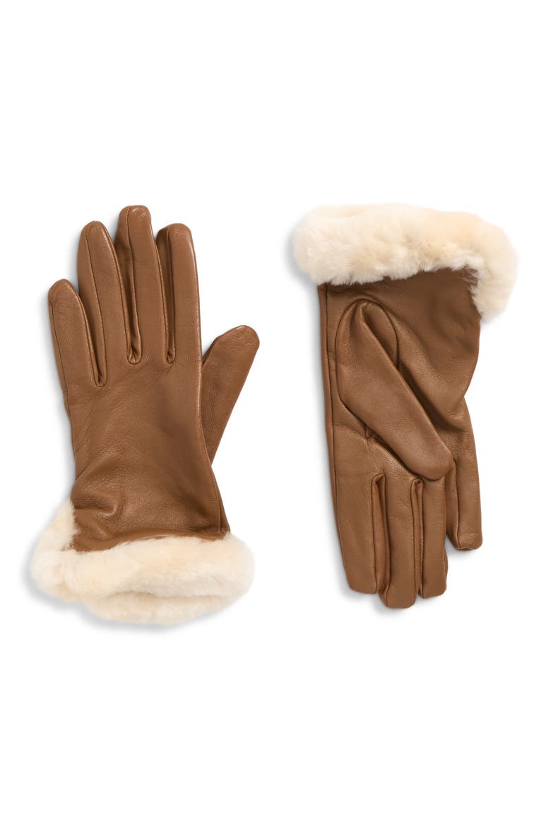 Leather & Sheepskin Vent Gloves, Main, color, CHESTNUT