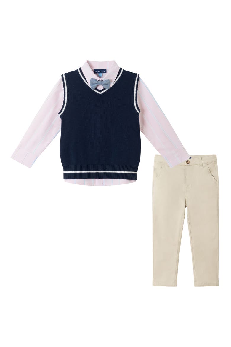 Kids' Vest, Button-Up Shirt, Pants & Bow Tie Set, Main, color, NAVY