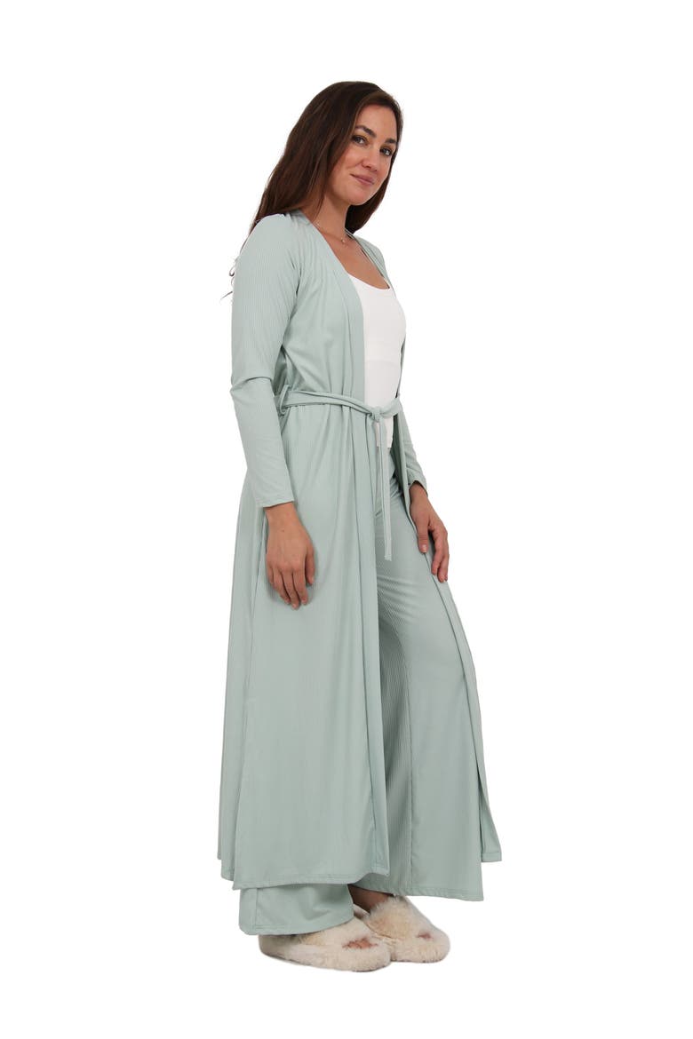 Womens Basic Long Sleeve Tie Waist Soft Jacket and Elastic Waist Wide Leg Pant Set, Alternate, color, Mint