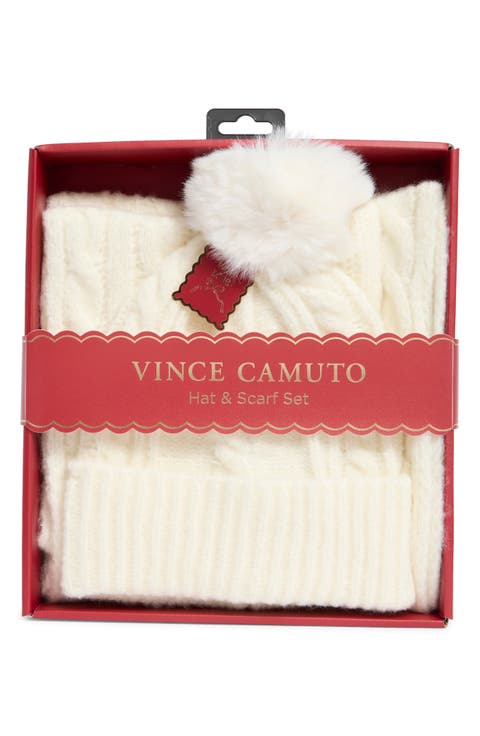 Cable Stitch Scarf & Faux Fur Pompom Beanie Set