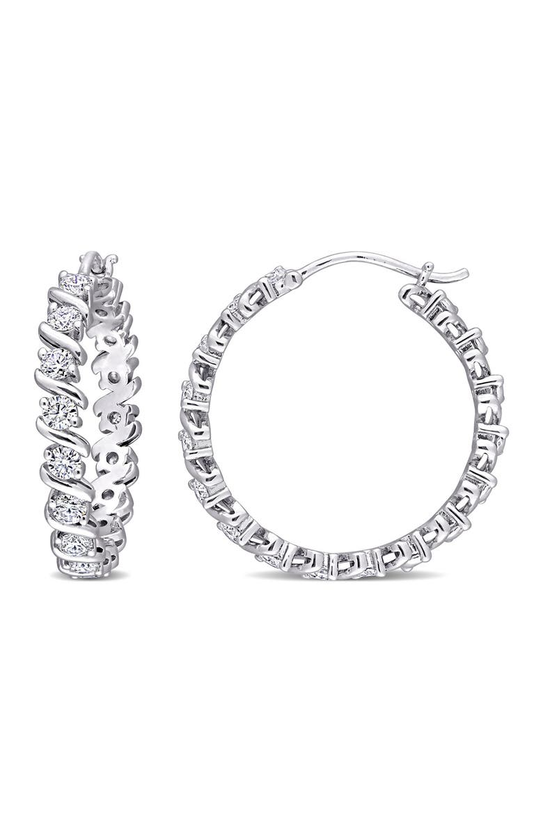 DELMAR Lab Created Moissanite Hoop Earrings, Main, color, White