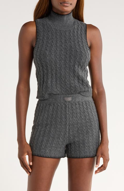 Zariah Cable Sleeveless Mock Neck Sweater