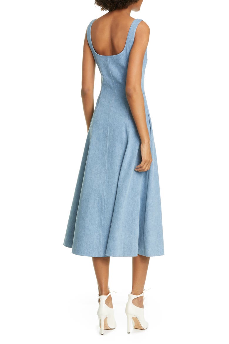Stretch Denim Fit & Flare Midi Dress, Alternate, color, LIGHT INDIGO