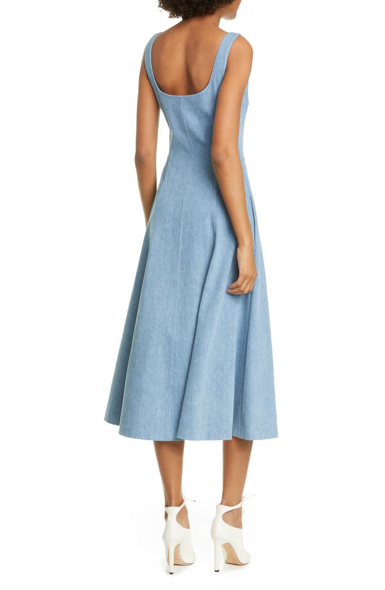 Adam Lippes Stretch Denim Fit & Flare Midi Dress, Alternate, color, 