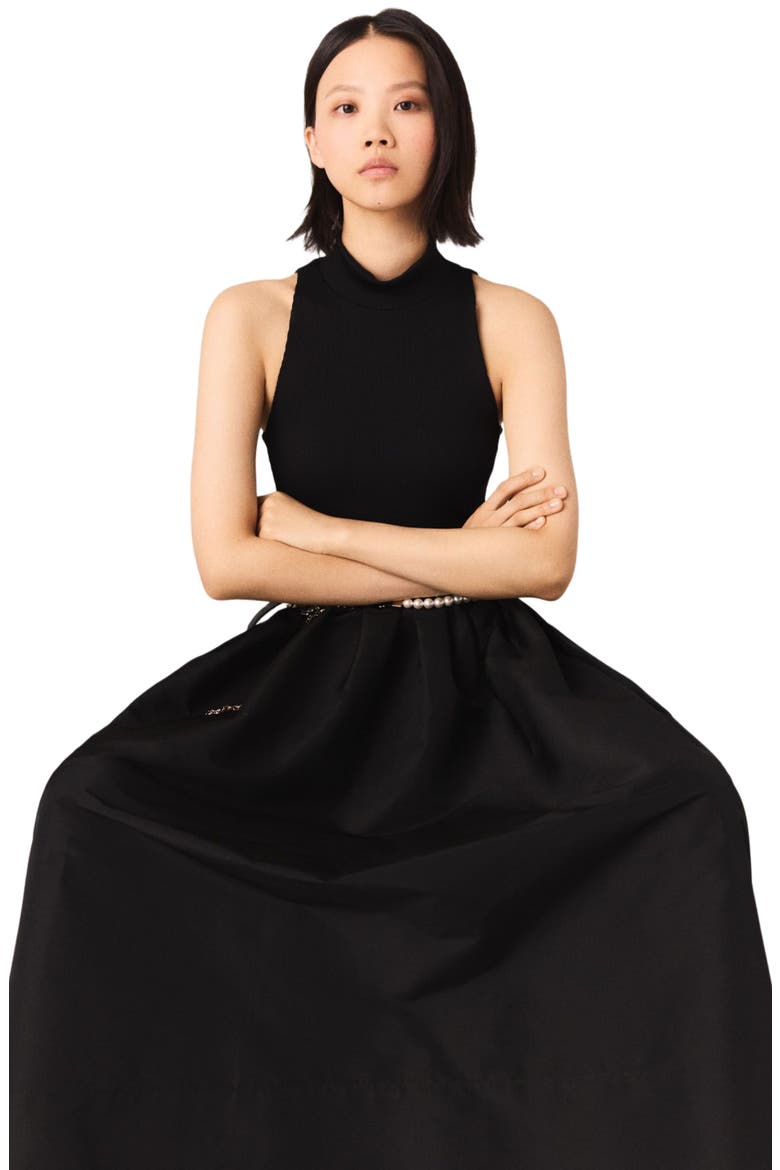 Mixed-material taffeta dress, Alternate, color, Black