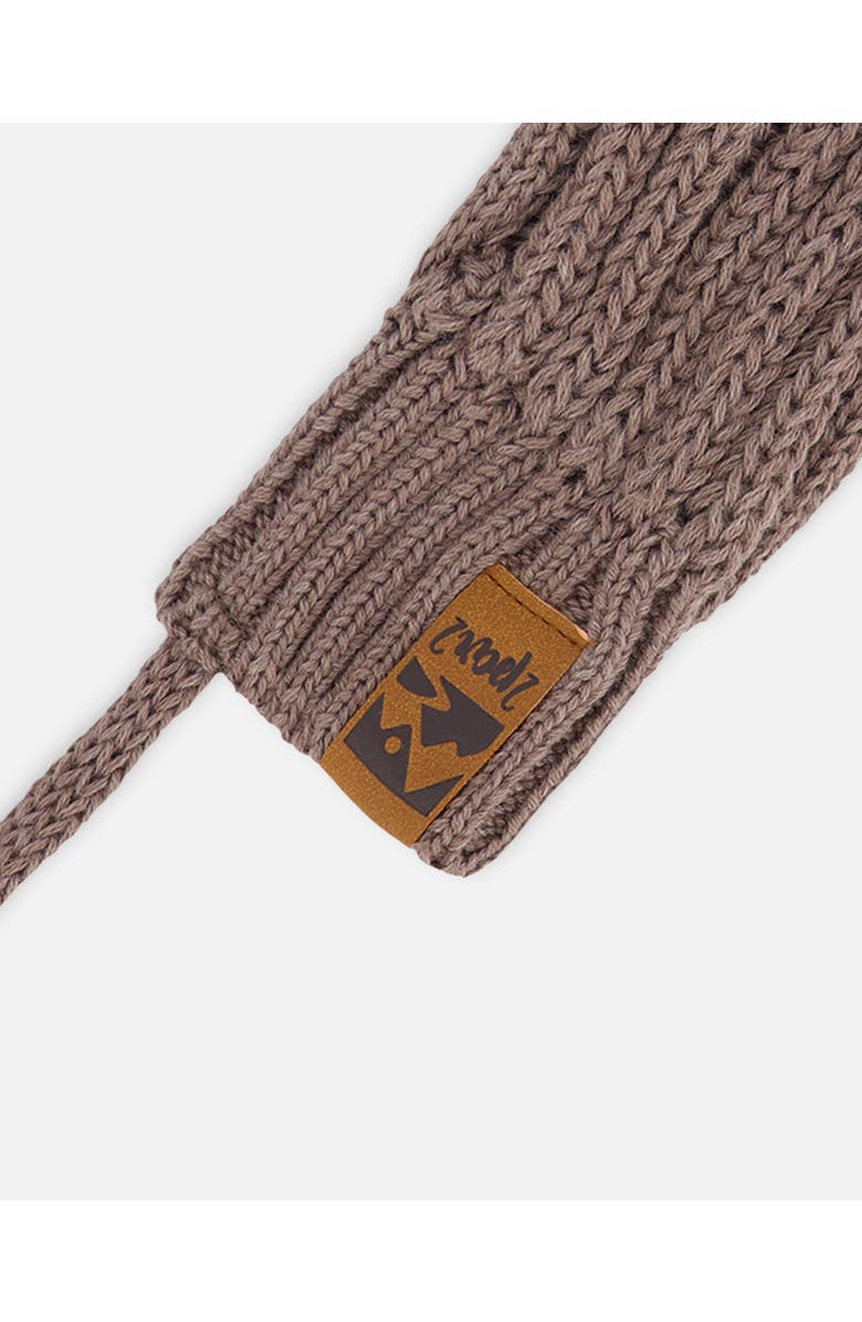 Deux par Deux Baby Boy's Baby Knit Mittens With String Taupe, Alternate, color,