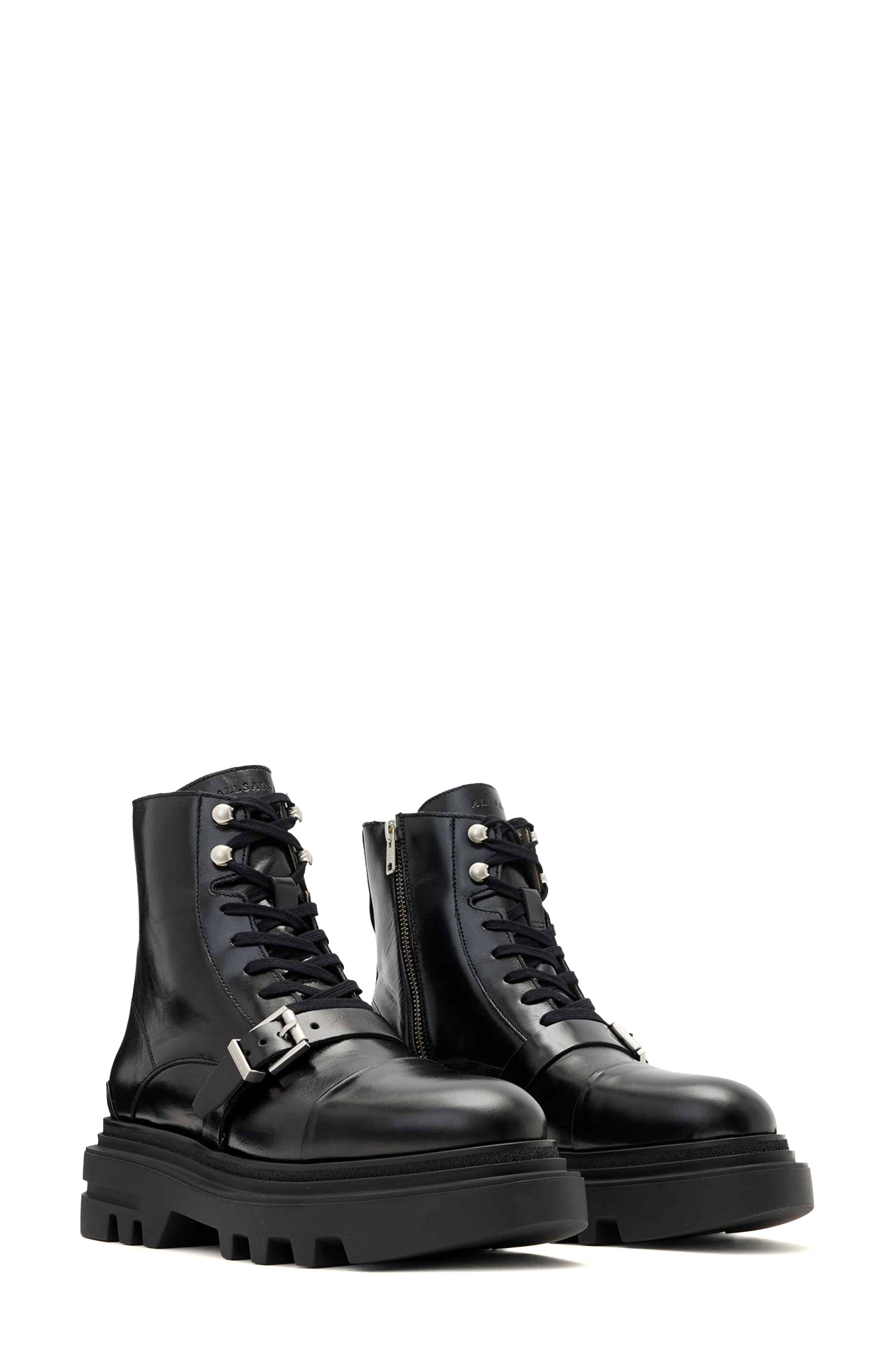 AllSaints Astrid Combat Boot, Main, color, Black Shine