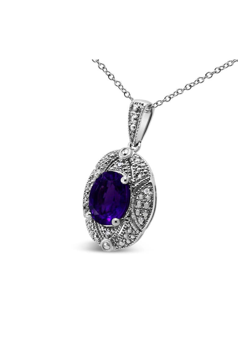 Silver Diamond Accent and Amethyst Gemstone Pendant Necklace, Alternate, color, White