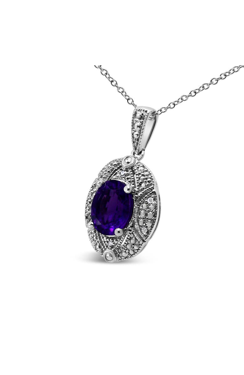 Haus of Brilliance Silver Diamond Accent and Amethyst Gemstone Pendant Necklace, Alternate, color, White