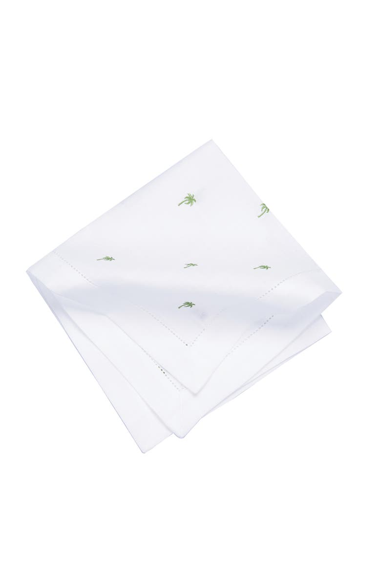 Green Palms Embroidered Machine Washable Hemstitch Napkins Set of 6, Alternate, color, White