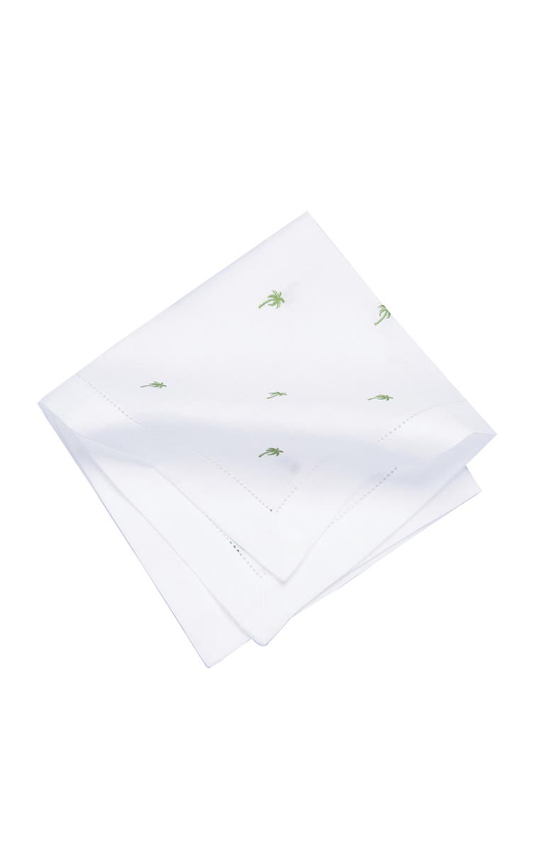 C&F Home Green Palms Embroidered Machine Washable Hemstitch Napkins Set of 6, Alternate, color, White