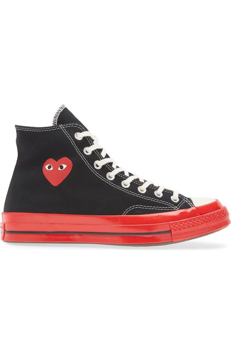 Comme des Garçons PLAY x Converse Chuck Taylor<sup>®</sup> Hidden Heart Red Sole High Top Sneaker, Alternate, color,