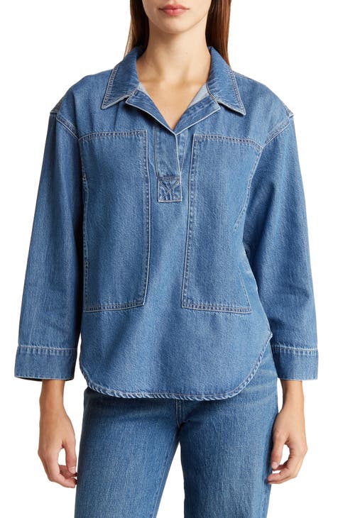 Denim Popover Top