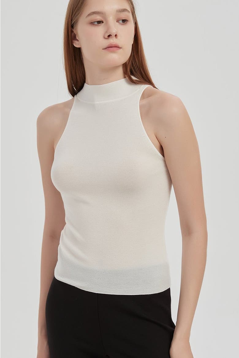 May Halterneck Wool And Silk Knit Tank, Alternate, color, Cream