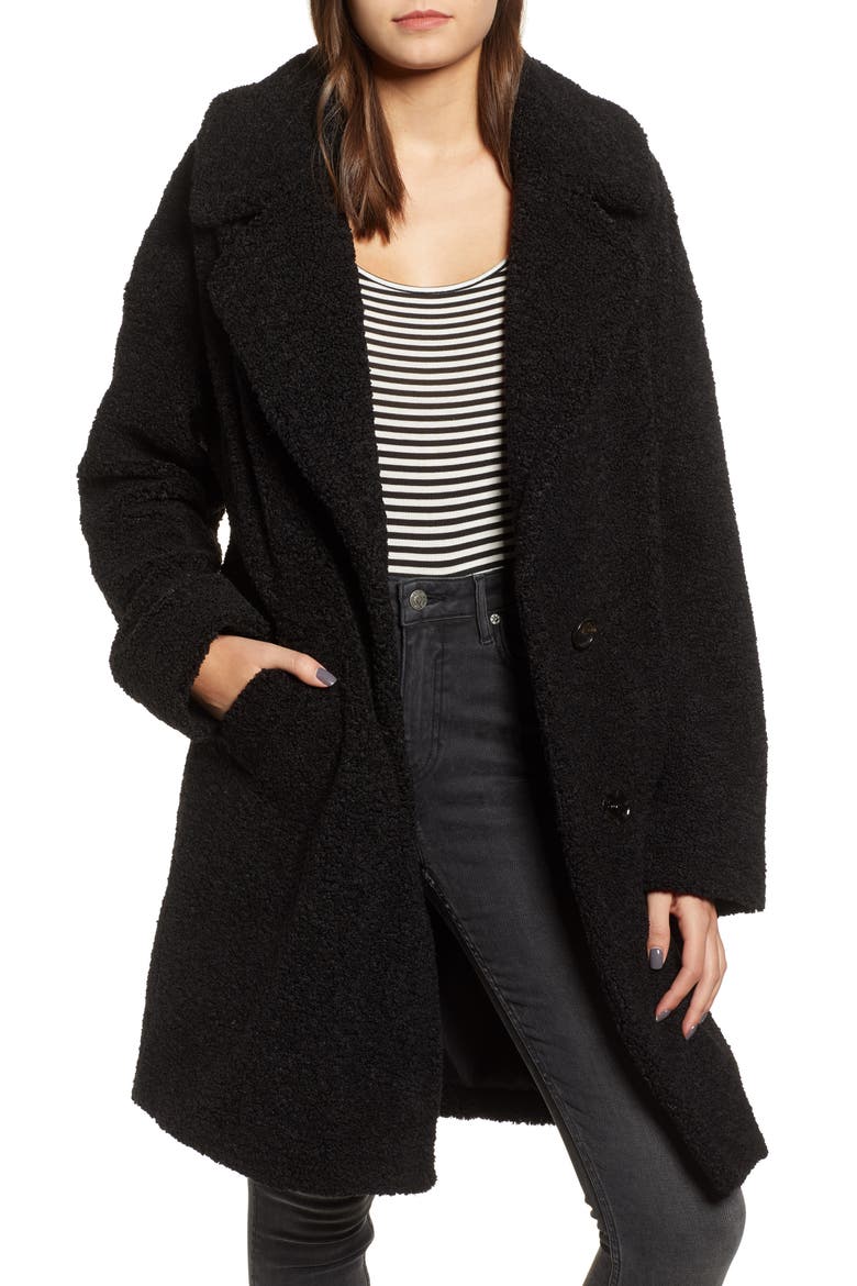 Faux Fur Teddy Coat, Main, color, BLACK