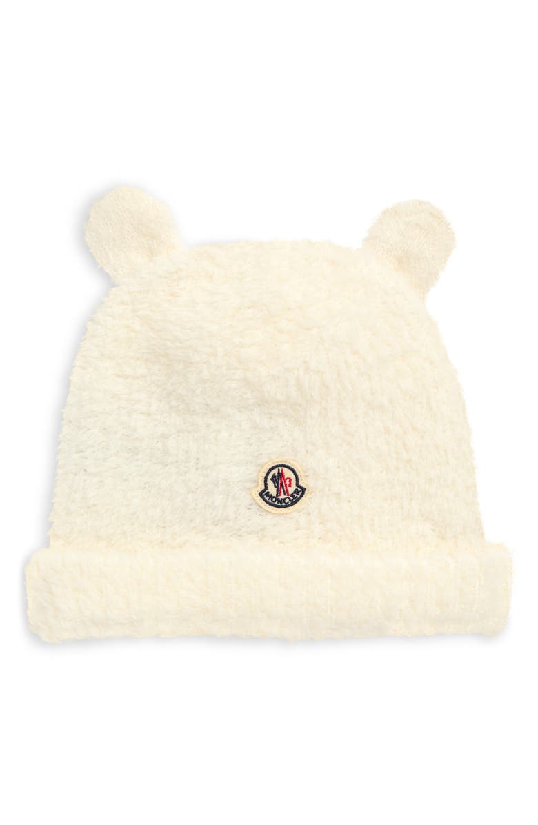 Moncler Kids' Teddy Bear Virgin Wool Blend Beanie, Main, color, White