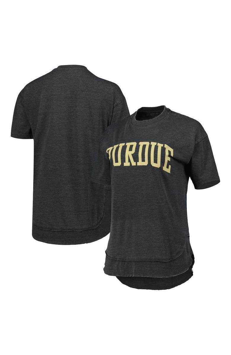 PRESSBOX Women's Pressbox Heathered Black Purdue Boilermakers Arch Poncho T-Shirt, Main, color,
