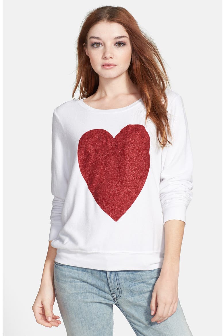 'Sparkle Heart' Sweatshirt, Main, color, CLEAN WHITE