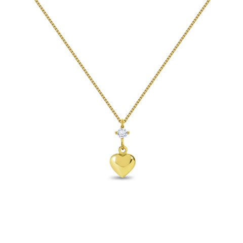 14k CZ Heart Dangle Girls Necklace