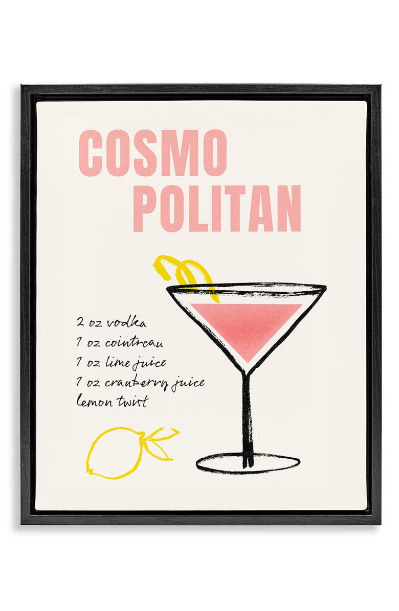 Stupell Industries Cosmopolitan Drink Recipe Framed Canvas Wall Art, Main, color, Pink