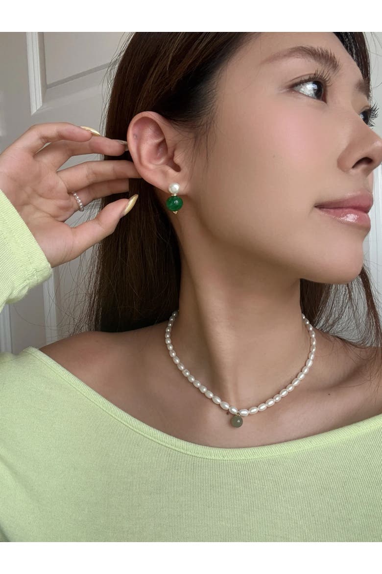 Robyn Pearl and Jade Drop Earrings, Alternate, color, Bright green