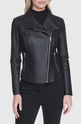 Andrew Marc Felix Leather Moto Jacket with Knit Panels