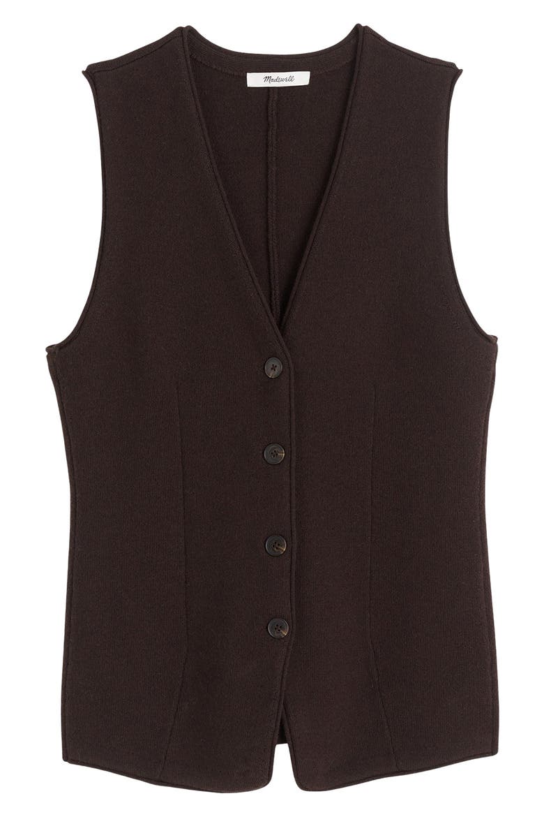 V-Neck Merino Wool Button-Up Sweater Vest, Alternate, color, MOLASSES