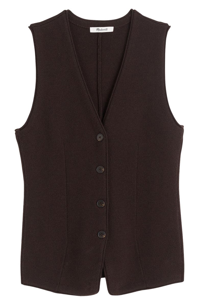 Madewell V-Neck Merino Wool Button-Up Sweater Vest, Alternate, color, Molasses
