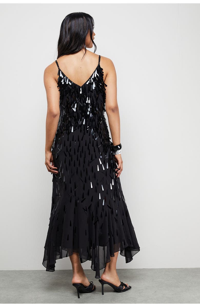 Warehouse Premium Teardrop Embellished Midi Dress, Alternate, color, Black