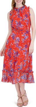 Julia Jordan Floral Swiss Dot Sleeveless Midi Dress