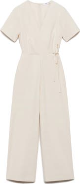 MANGO Faux Wrap Straight Leg Jumpsuit