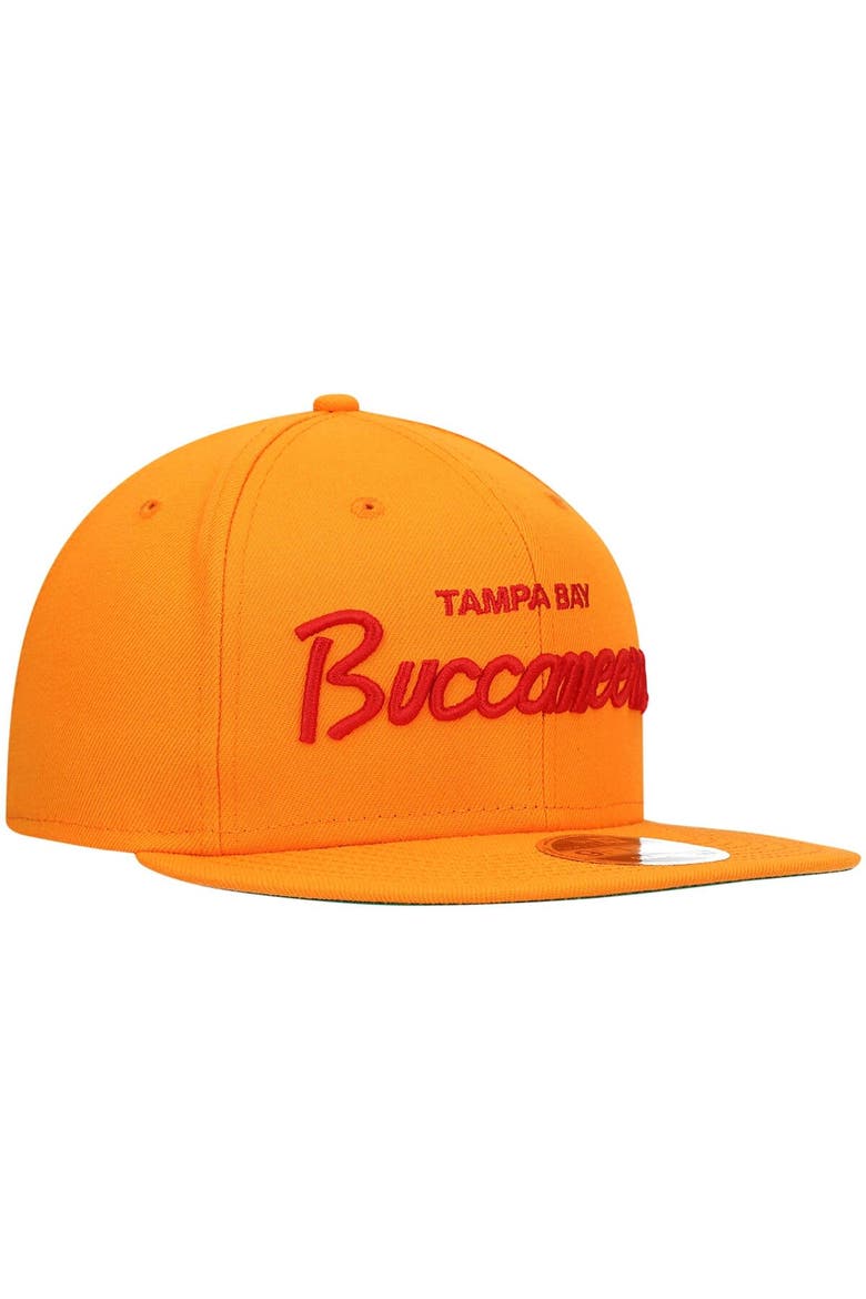 Men's New Era Orange Tampa Bay Buccaneers Script Original Fit 9FIFTY Snapback Hat, Alternate, color, Orange