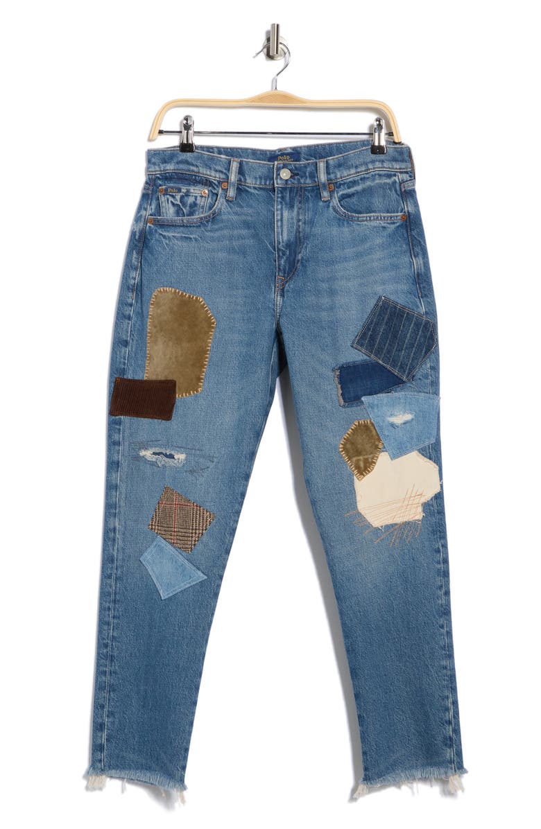 Polo Ralph Lauren Patched Fray Hem Ankle Straight Jeans, Alternate, color, Calamigos Wash