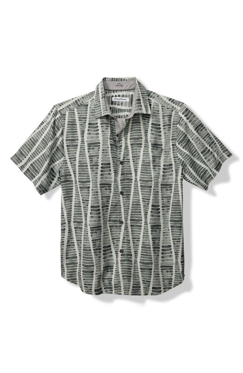 Tommy Bahama Boardwalk Blues Short Sleeve Silk Button-Up Shirt, Main, color, Carbon Grey